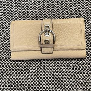 Coach Cream Pebbled Leather Soho Checkbook Wallet